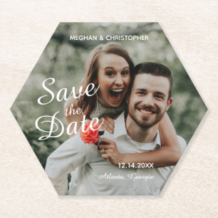 Simple White Save The Date Paper Coaster