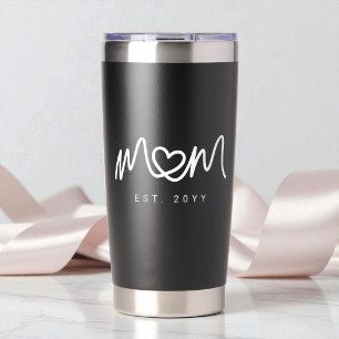 Simple White Script Heart Est Year Mom Established Insulated Tumbler