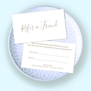 Simple White Script Refer a Friend Loyalty Card