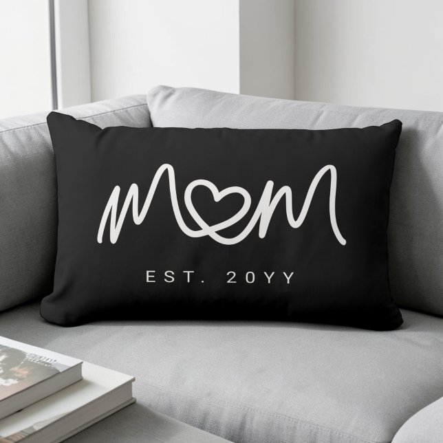 Simple White Script Unique Heart Mum Established Lumbar Cushion (Simple White Script Unique Heart Mom Established Lumbar Pillow)