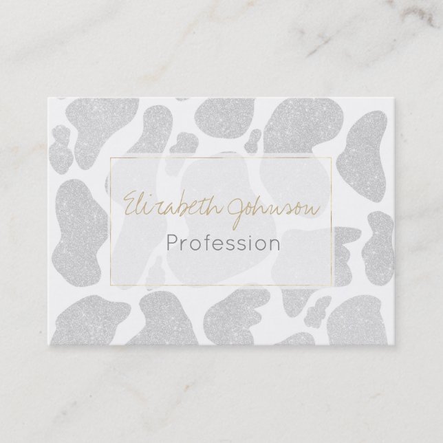 Simple White Silver Large Cow Spots Business Card (Front)