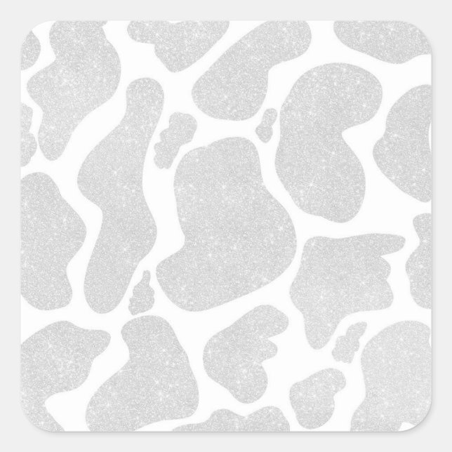 Simple White Silver Large Cow Spots Square Sticker (Front)