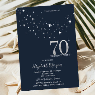 Simple White Stars Blue 70th Birthday Party Invitation