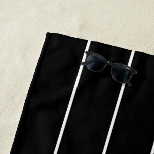 Simple White Stripes on Black Background Beach Towel