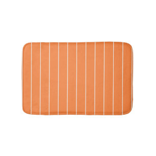 Simple White Stripes on Orange Background Bath Mat