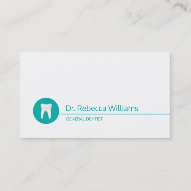 Simple White Tooth Dental Care Dentist Green Dot Business Card (Front)