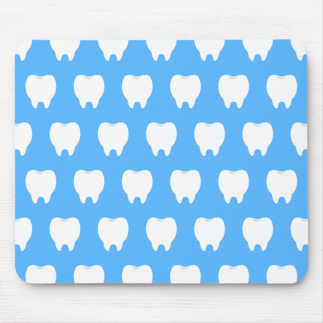 Simple White Tooth with Light Blue Pattern – Clean Mouse Pad (Front)