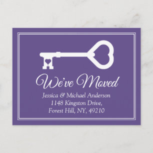 Simple White Viole Minimal Key Moving Announcement Postcard