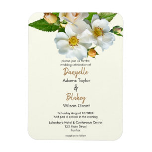 Simple White Wild Roses On Ivory Modern Wedding Magnet