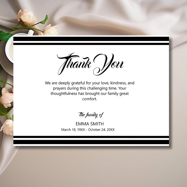 Simple White with Black Lines Funeral Thank You Card (Creator Uploaded)