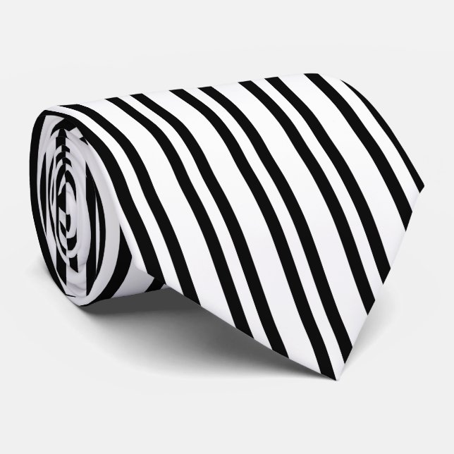 Simple White with Black Vertical Stripes Tie (Rolled)