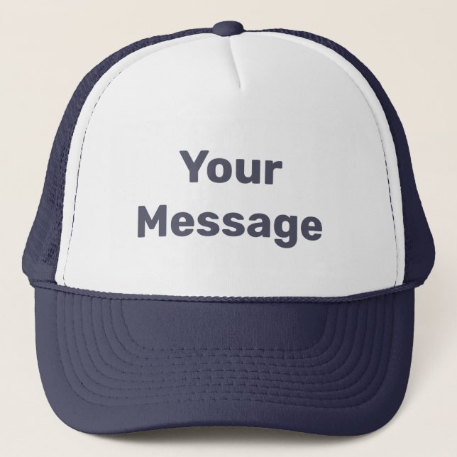 Simple White with Navy Blue Text Template Trucker Hat (Front)