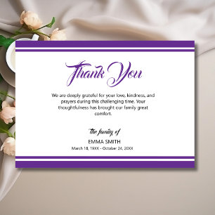 Simple White with Royal Purple Lines Funeral Thank You Card