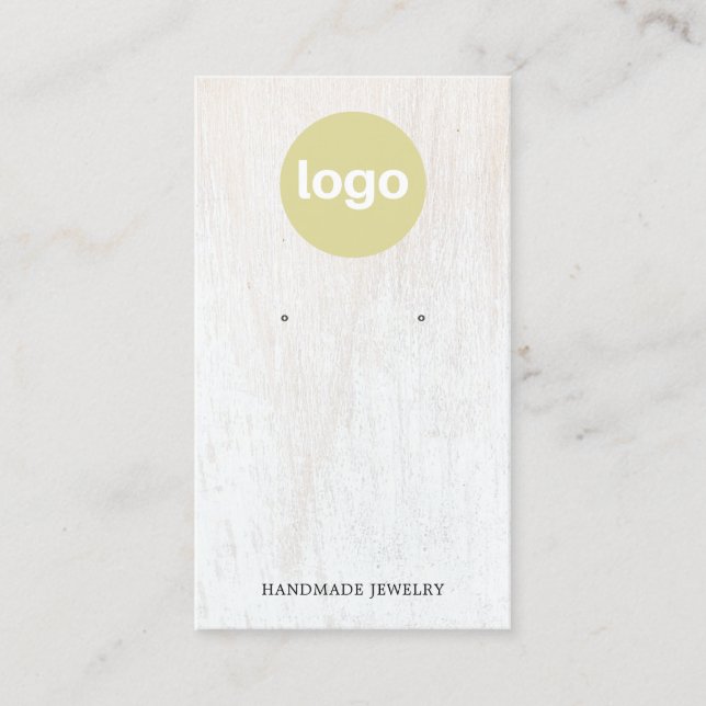 Simple White Wood  Add Logo Earring Display  Busin Business Card (Front)