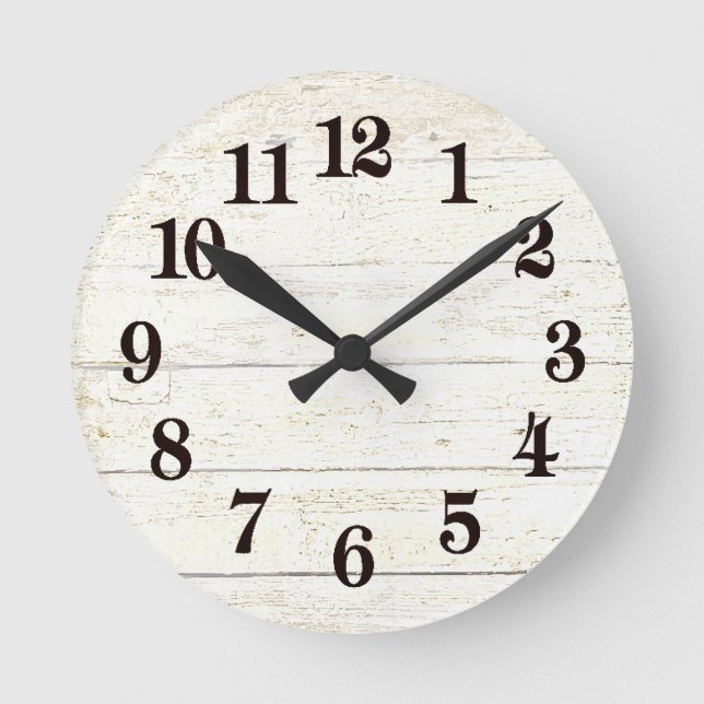 Simple white wood round clock (Front)