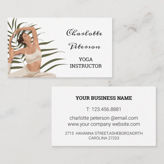 Simple White Yoga Instructor  Business Card (Front/Back)