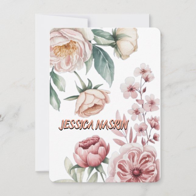 Simple WhiteRose & Soft Pastel Pink Floral Card (Front)