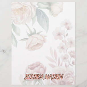 Simple WhiteRose & Soft Pastel Pink Floral Custom Letterhead