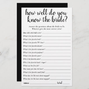 Simple Who Knows the Bride Best   Black Game Card