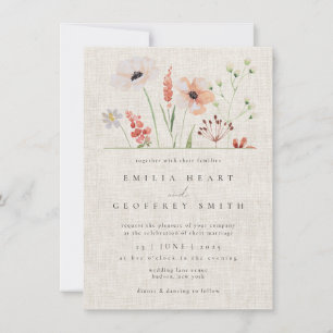 Simple Wild Flowers Botanical Garden Boho Wedding Invitation