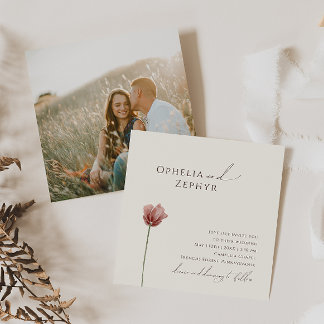 Simple Wildflower | Beige Photo Square Wedding Invitation
