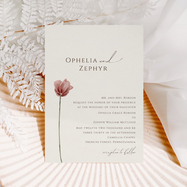Simple Wildflower | Beige Traditional Wedding Invitation (Creator Uploaded)