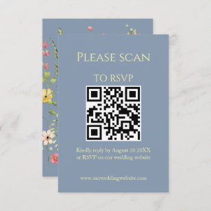 Simple Wildflower Blue QR Code & RSVP Wedding Enclosure Card