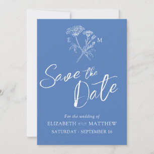 Simple wildflower blue white photo save the date