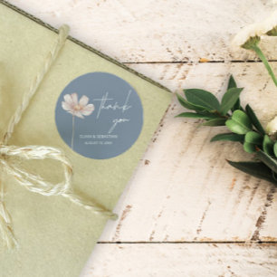 Simple Wildflower Boho   Dusty Blue Thank you Classic Round Sticker