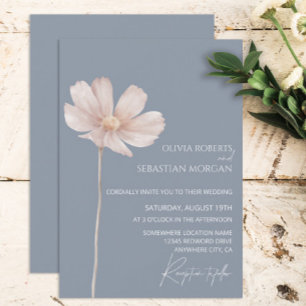 Simple Wildflower Boho Dusty Blue Wedding Invitation