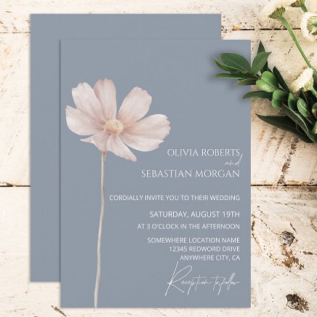 Simple Wildflower Boho | Dusty Blue Wedding Invitation (Creator Uploaded)