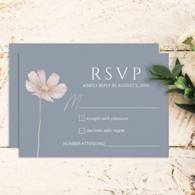 Simple Wildflower Boho | Dusty Blue Wedding RSVP Card (Creator Uploaded)