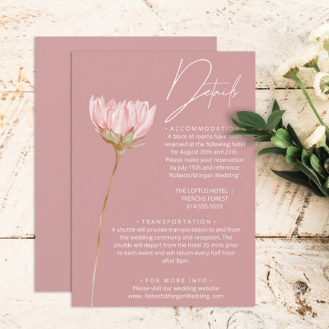 Simple Wildflower Boho Dusty Rose Wedding Details Enclosure Card (Creator Uploaded)