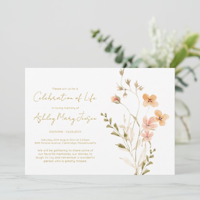 Simple Wildflower Celebration of Life Funeral Invitation (Standing Front)