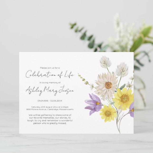 Simple Wildflower Celebration of Life Funeral Invitation (Standing Front)