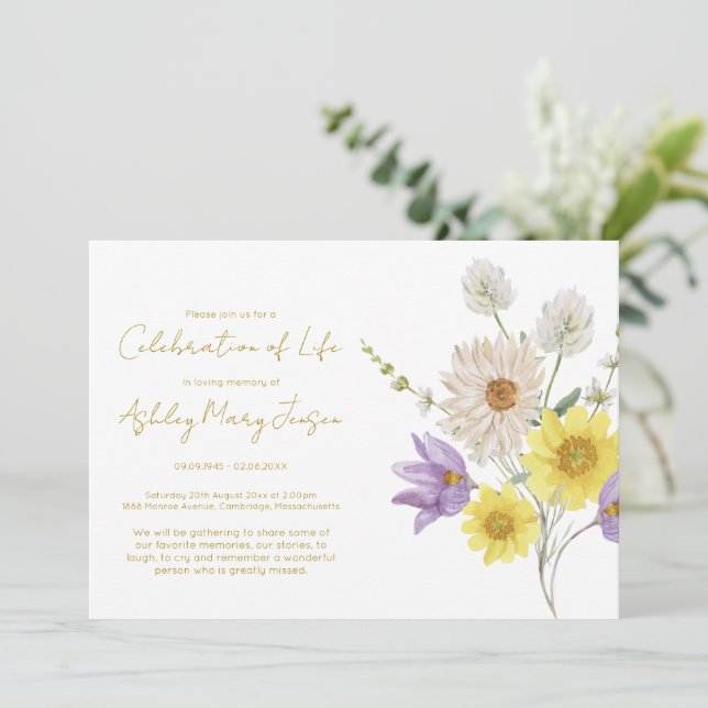 Simple Wildflower Celebration of Life Funeral Invitation (Standing Front)