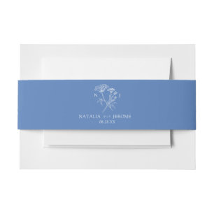 Simple wildflower cornflower blue white wedding invitation belly band