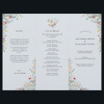 Simple Wildflower Dusty Blue Wedding Program Flyer<br><div class="desc">This Simple Wildflower Dusty Blue Wedding Program Flyer design is an elegant arrangement of classic gold geometric frames embellished with delicate boho floral greenery bouquets and stems. Featuring a palette of timeless light dusty blue backgrounds with simple classic black typography and whimsical colourful wildflowers, creating a lovely and polished romantic...</div>