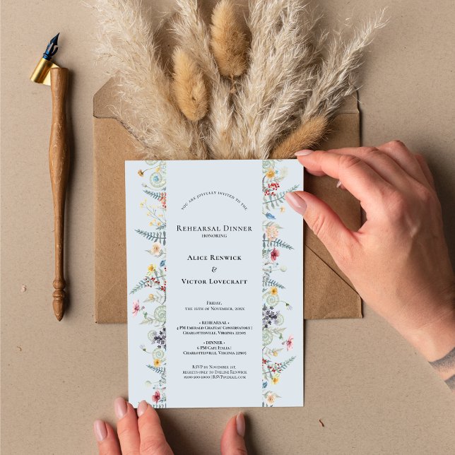 Simple Wildflower Dusty Blue Wedding Rehearsal Invitation (Creator Uploaded)