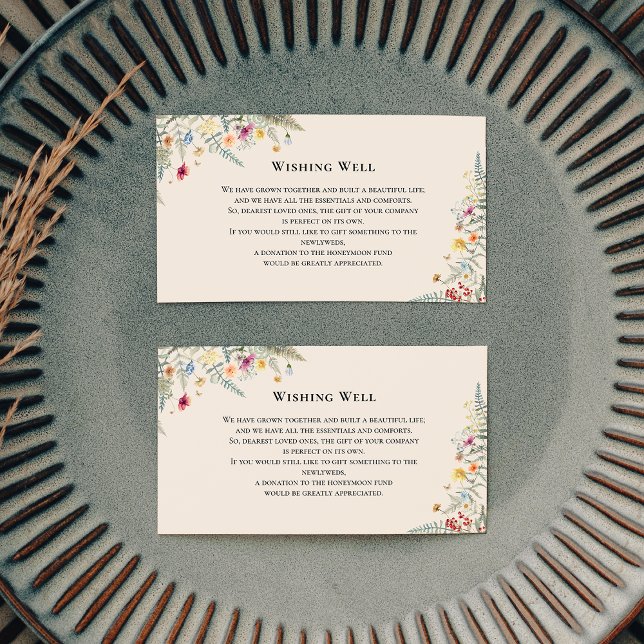 Simple Wildflower Fern Beige Wedding Wishing Well Enclosure Card (Creator Uploaded)