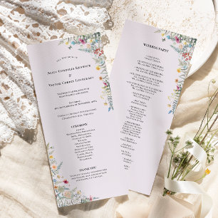 Simple Wildflower Fern Lavender Wedding Flat Programme