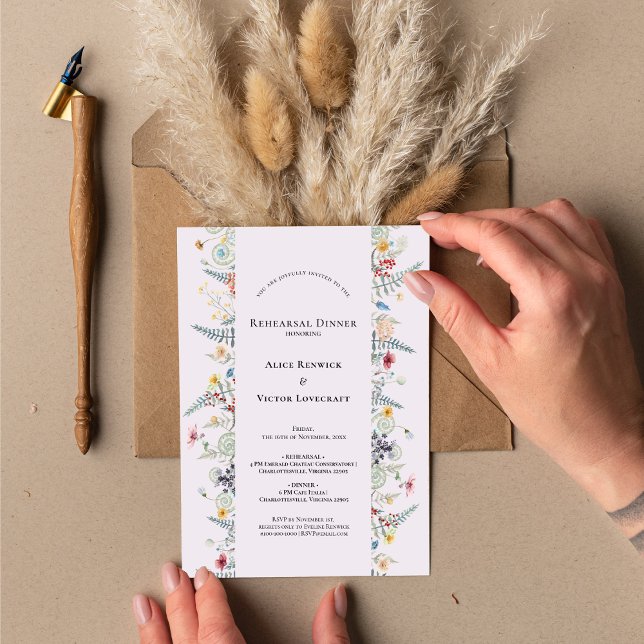 Simple Wildflower Fern Lavender Wedding Rehearsal Invitation (Creator Uploaded)