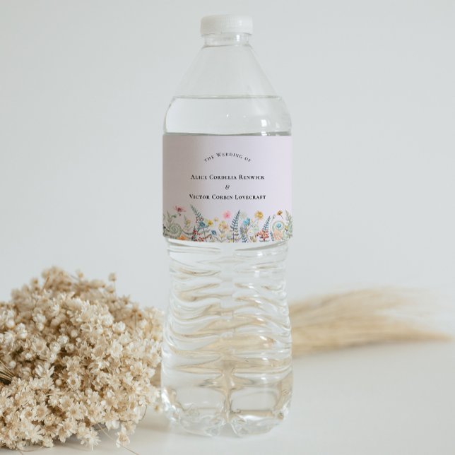 Simple Wildflower Fern Lavender Wedding Water Bottle Label (Creator Uploaded)