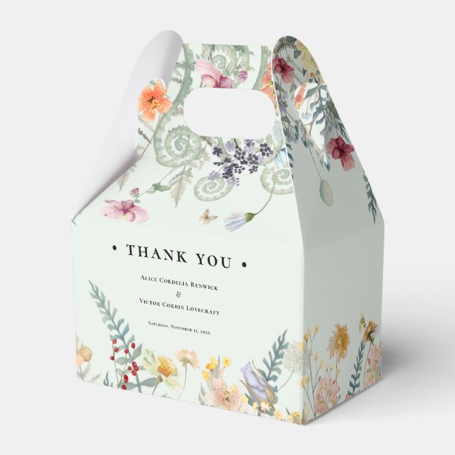Simple Wildflower Fern Mint Green Wedding Favour Box (Front Side)