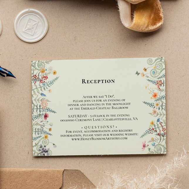 Simple Wildflower Fern Mint Wedding Reception Enclosure Card (Creator Uploaded)