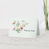 Simple Wildflower Fern Mint Wedding Thank You Card