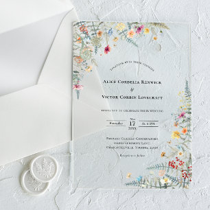 Simple Wildflower Fern Wedding Acrylic Invitations