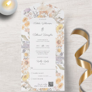 Simple Wildflower Frame QR Code All In One Invitation