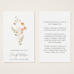 Simple Wildflower Funeral Memorial Prayer Card