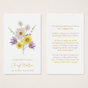 Simple Wildflower Funeral Memorial Prayer Card